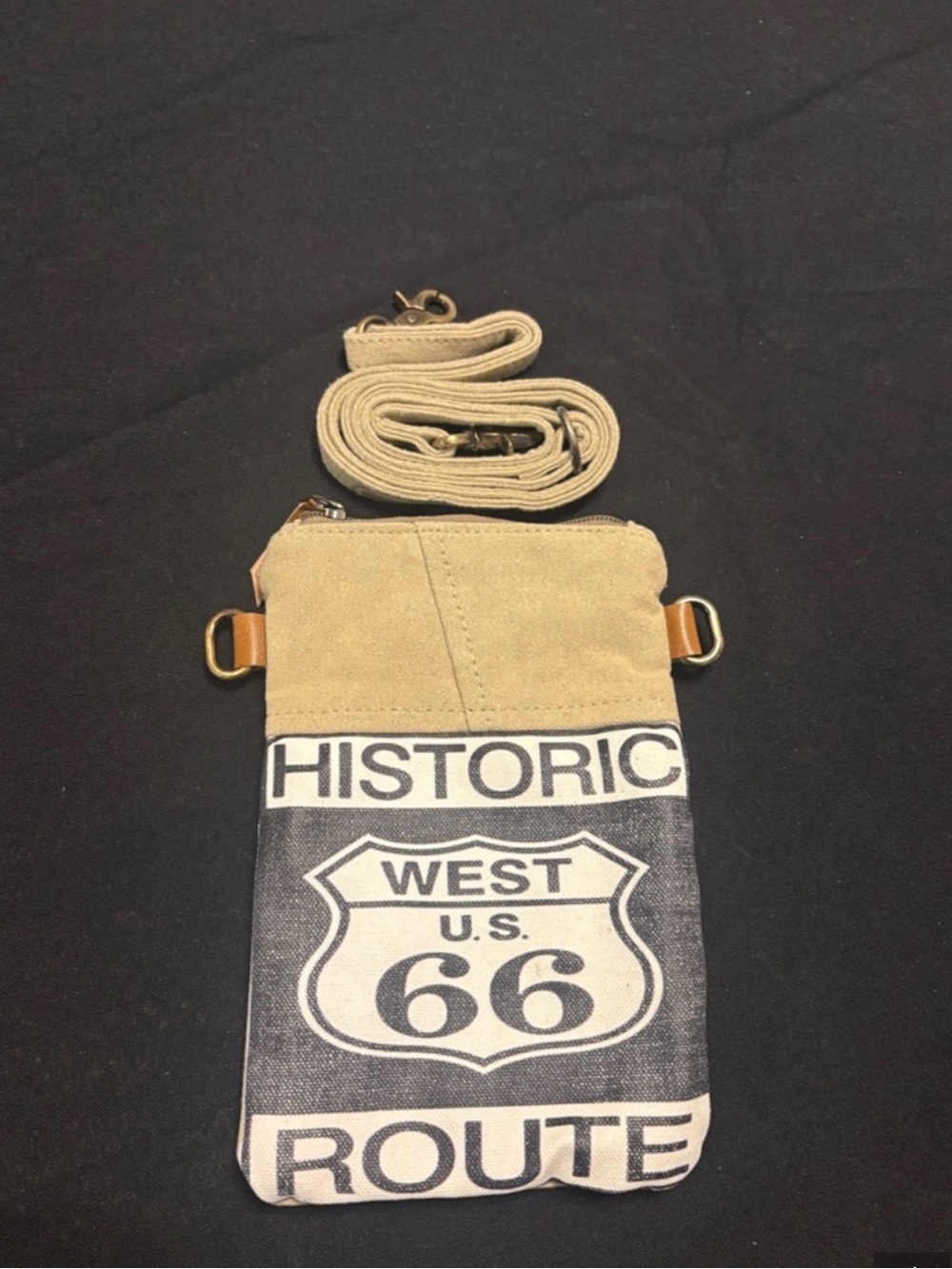 Source Unknown Beige and Black Route 66 Crossbody Bag